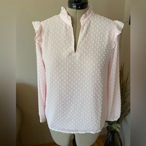 J. Crew NWT V-Neck Ruffle Top in Clip Dot Medium Pale Pink NEW